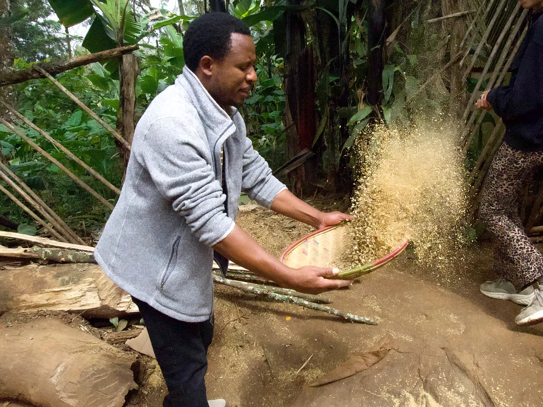 Winnowing the Husk at Justin's estate in Materuni Village
